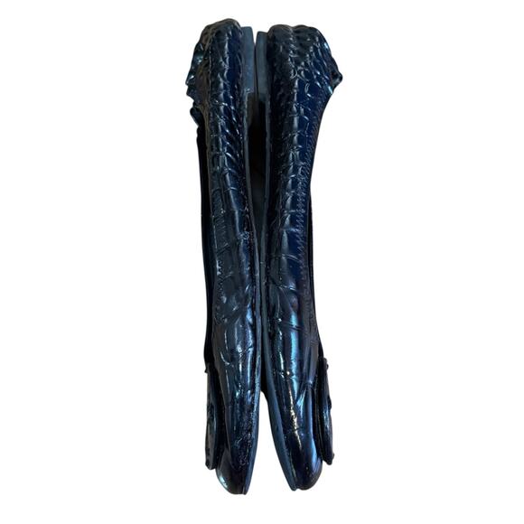 TORY BURCH Reva Black Leather Croc Print Ballet Slip On Flats Scrunch Back 11M - Picture 7 of 11